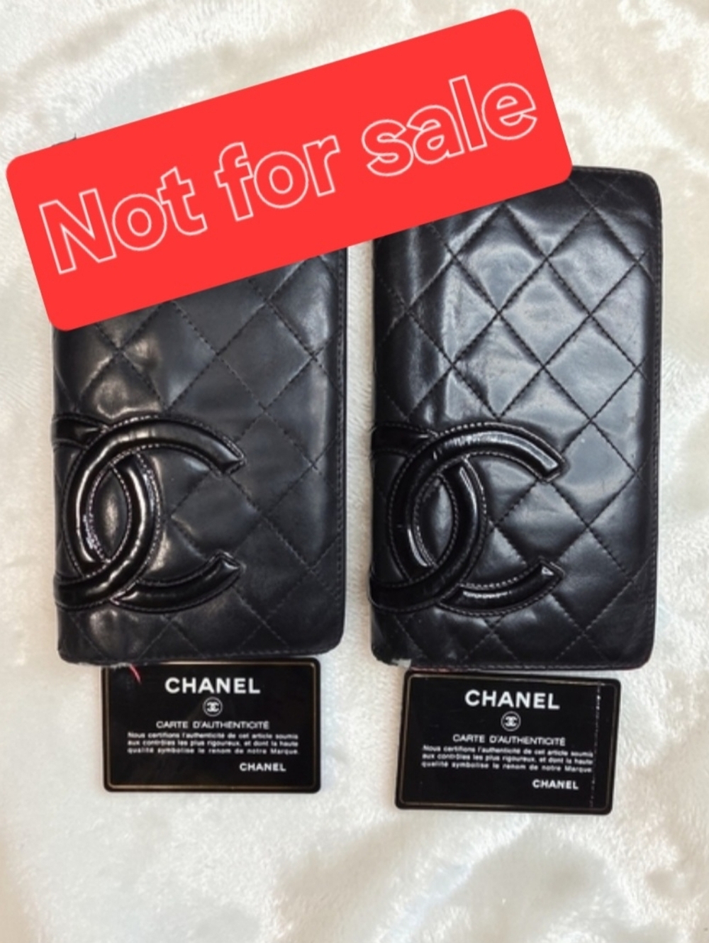 Authentic CHANEL Black Quilted Wallets with Logo- 2 Set
